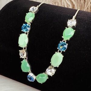 Mint Green Blue Crystal Statement Necklace Silver Tone Faceted Necklace